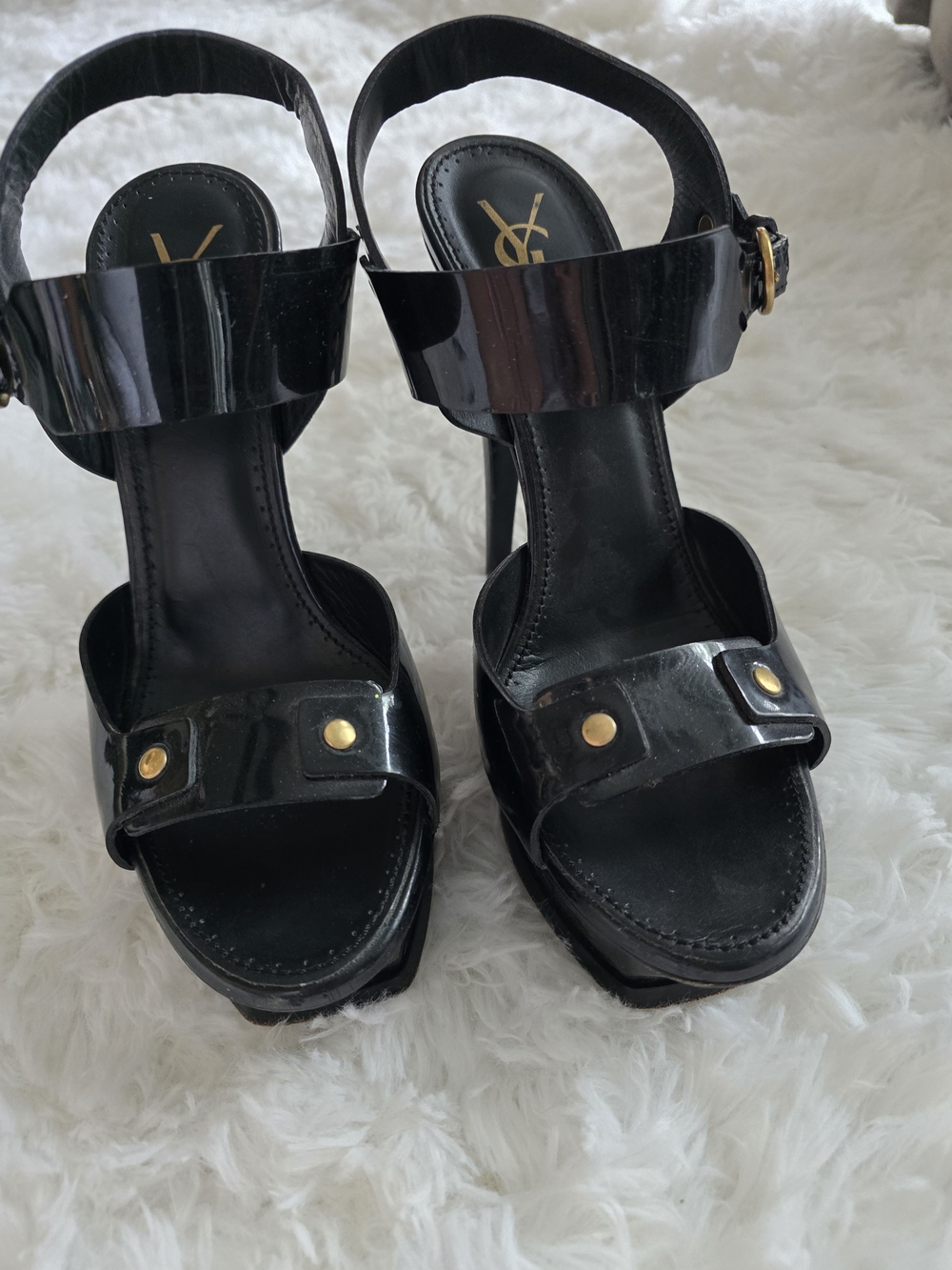 Yves Saint Laurent Black Patent Leather Platform Sandals Size 37 ( US 7) - Picture 7 of 8